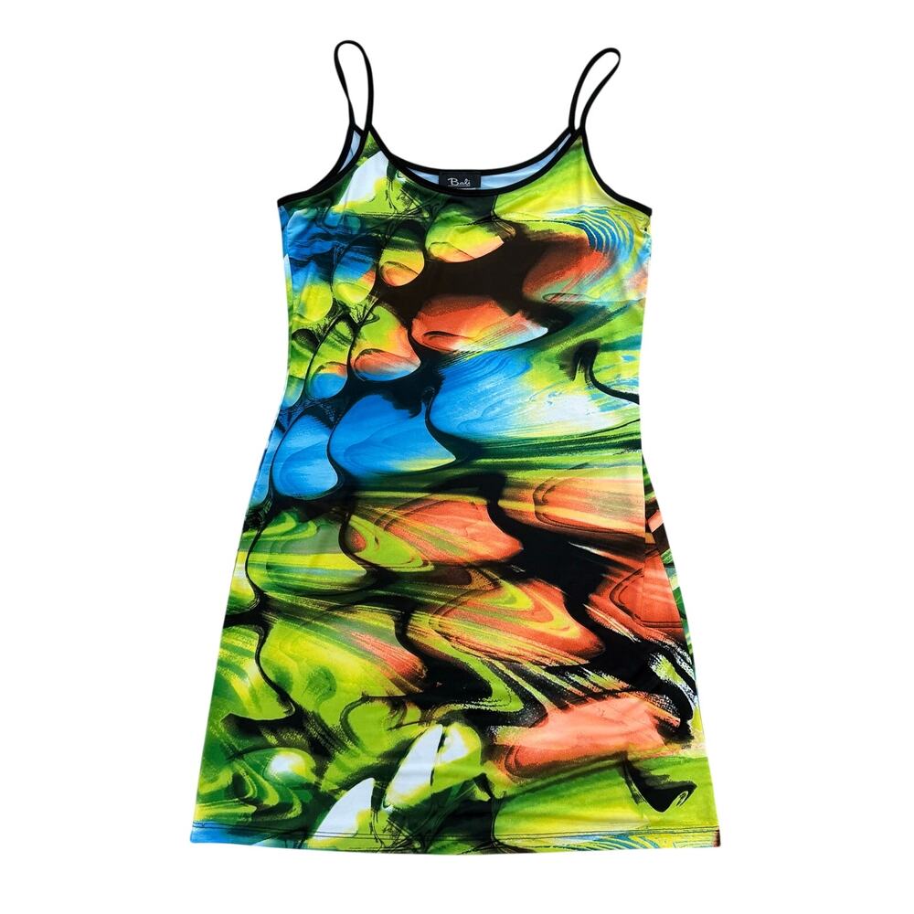 Y2K Bali Colorful Abstract Slip Dress (Size S)